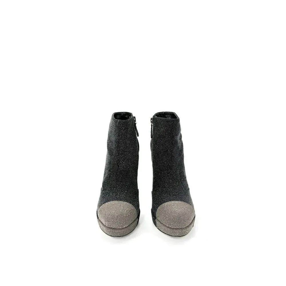 Chanel Bootie EU 40 US 10 Black Gray Leather Sparkle Platform Ankle Boots